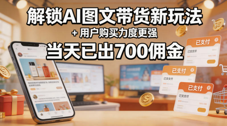 解锁ai图文带货新玩法+用户购买力度更强，当天已出700佣金，详细拆解-鑫梵淘