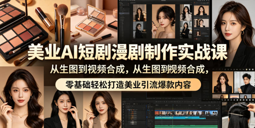 美业AI短剧漫剧制作实战课，从生图到视频合成，零基础轻松打造美业引流爆款内容-鑫梵淘