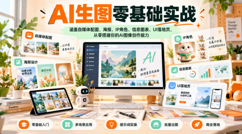 AI生图零基础实战，涵盖自媒体配图、海报、IP角色、信息图表、UI落地页，从零搭建你的AI图像创作能力-鑫梵淘
