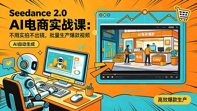 Seedance 2.0 AI电商实战课：不用实拍不出镜，批量生产爆款视频打爆GMV-鑫梵淘