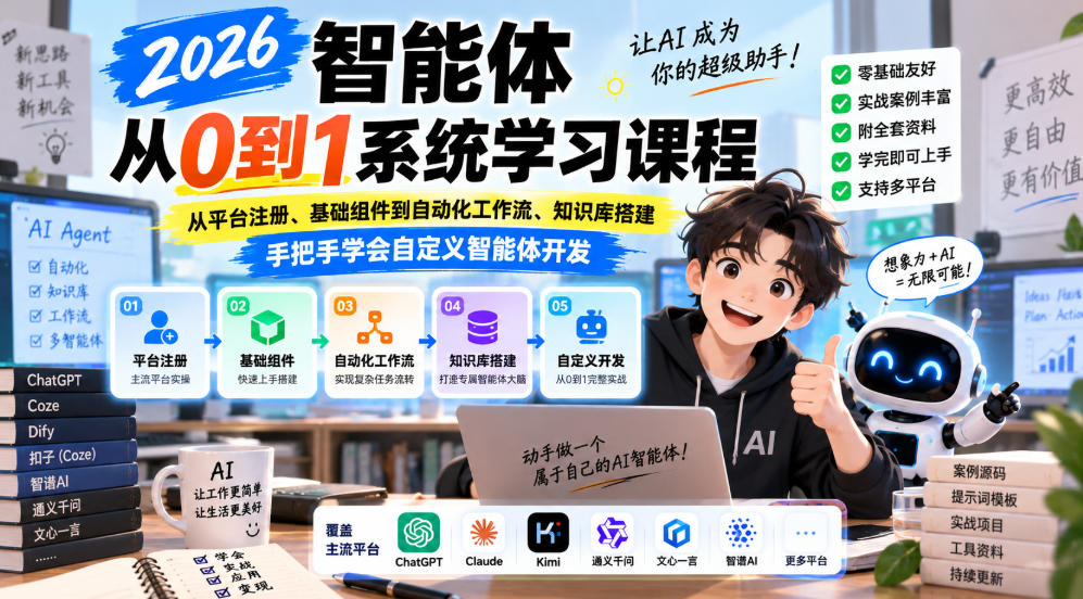 2026智能体从0到1系统学习课程，从平台注册、基础组件到自动化工作流、知识库搭建，手把手学会自定义智能体开发-鑫梵淘