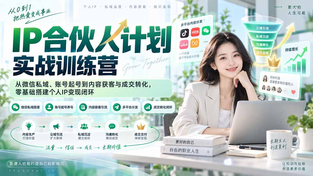 IP合伙人计划实战训练营-更新：从微信私域、账号起号到内容获客与成交转化，零基础搭建个人IP变现闭环-鑫梵淘