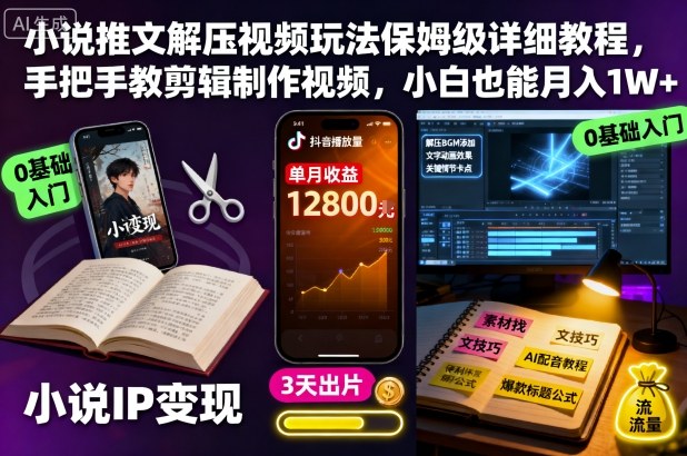小说推文解压视频玩法保姆级详细教程，手把手教剪辑制作视频，小白也能月入1W+-鑫梵淘