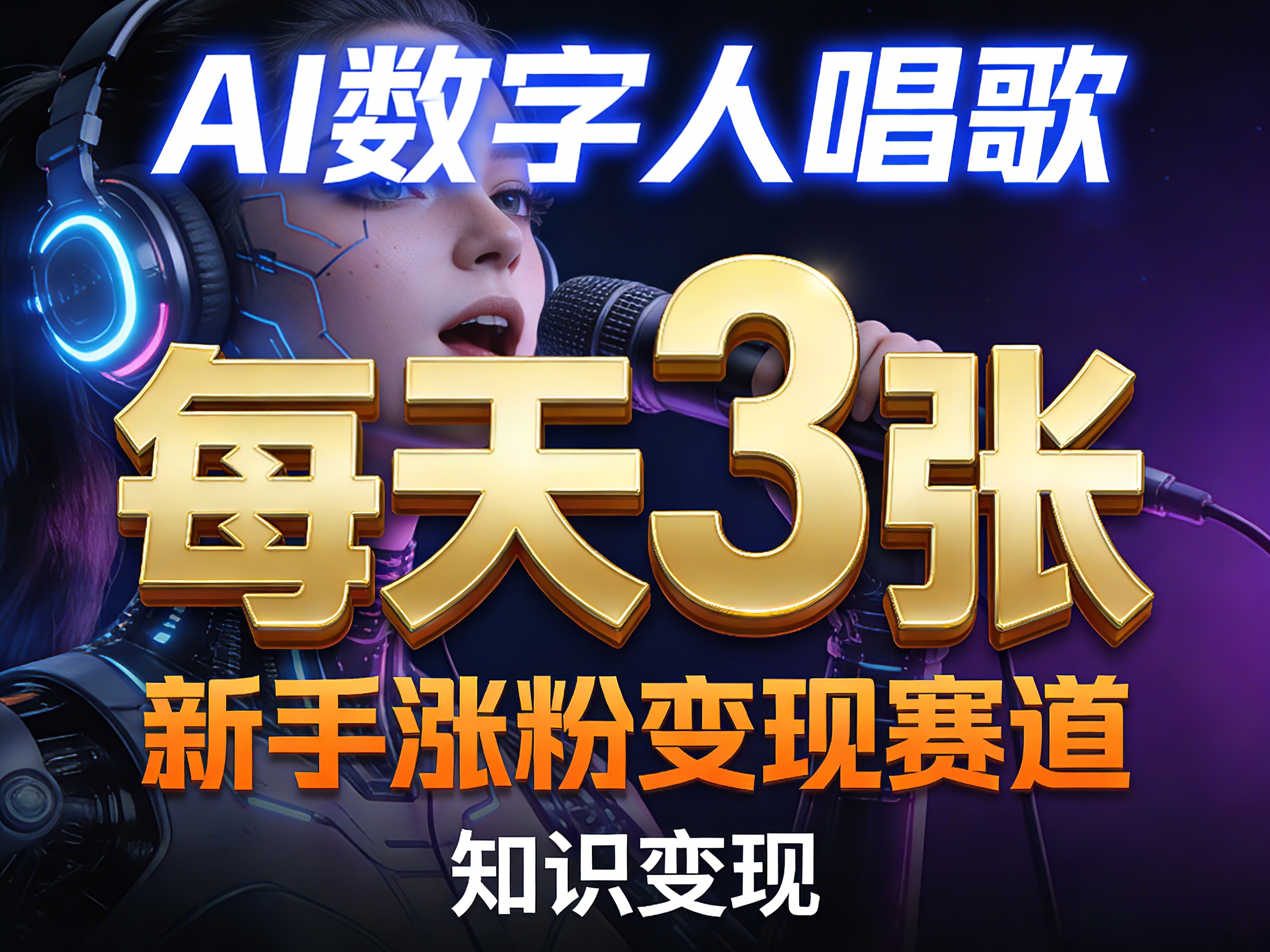 AI数字人唱歌，新手涨粉变现赛道，每天3张和知识付费，副业必备-鑫梵淘