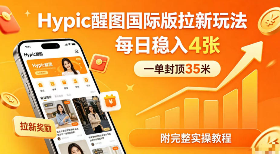 一单封顶35米，实测Hypic醒图国际版拉新玩法，每日稳入4张(附完整实操教程)-鑫梵淘