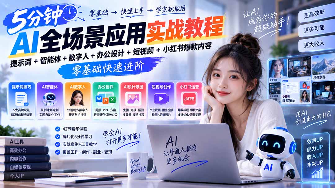 AI全场景应用实战教程｜提示词+智能体+数字人+办公设计+短视频+小红书爆款内容，零基础快速进阶-鑫梵淘