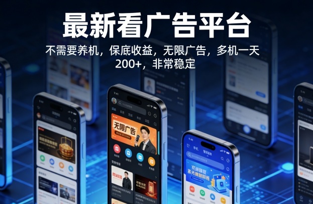 最新看广告平台，不需要养机，保底收益，无限广告，多机一天200+，非常稳定【揭秘】-鑫梵淘