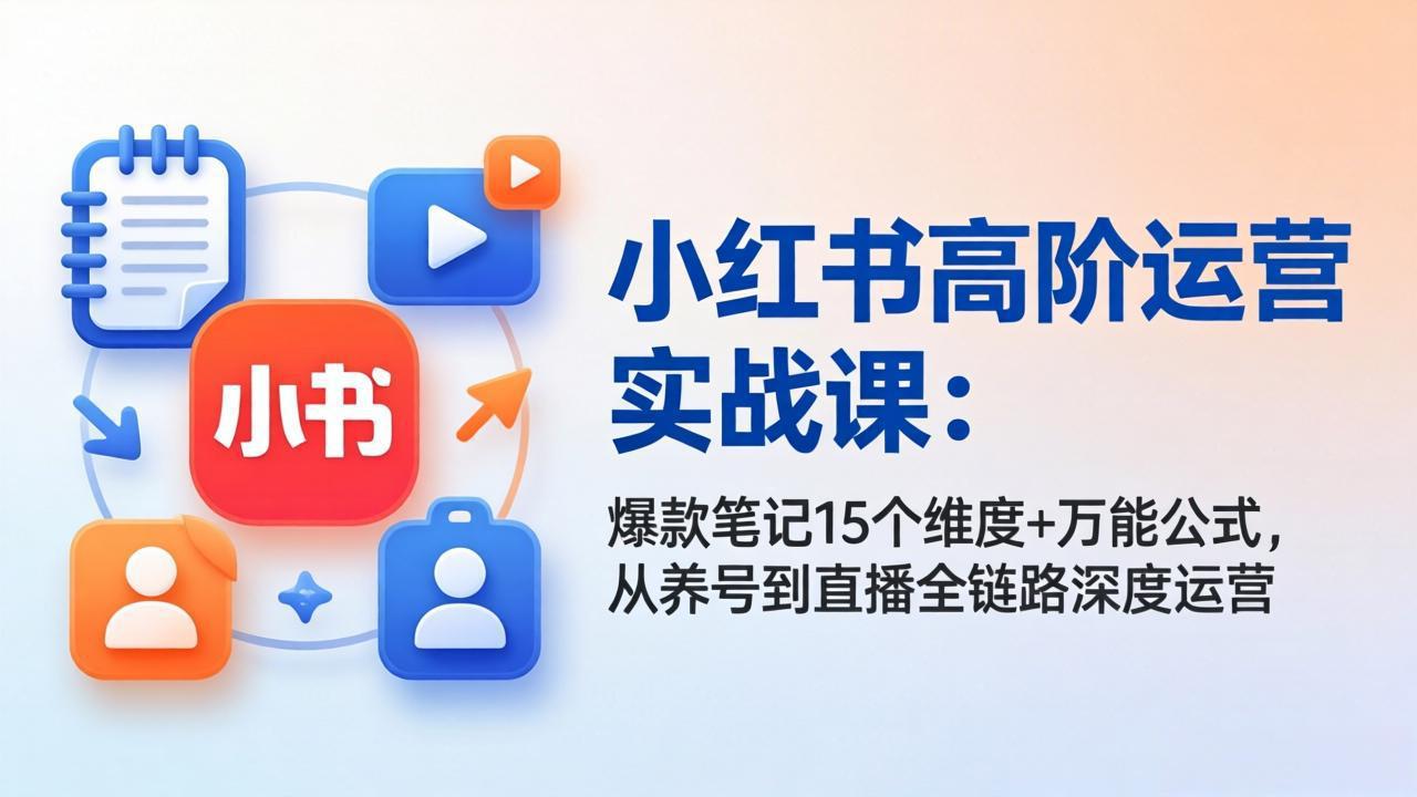 小红书高阶运营实战课：爆款笔记15个维度+万能公式，从养号到直播全链路深度运营-鑫梵淘