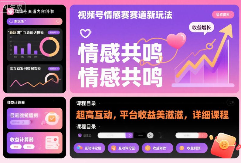 视频号情感赛道新玩法，超高互动，平台收益美滋滋，详细课程-鑫梵淘