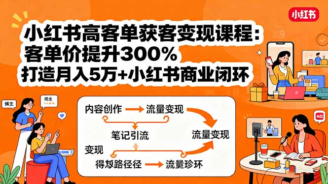 小红书高客单获客变现课程：客单价提升300%，打造月入10万+小红书商业闭环-鑫梵淘