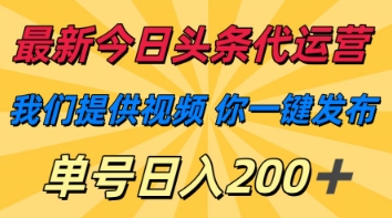 最新今日头条代运营，我们提供视频，你一键发布，单号日入200+【揭秘】-鑫梵淘
