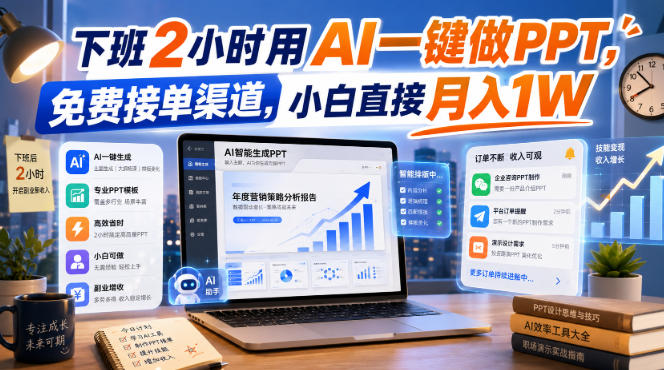 下班2小时用AI一键做PPT，免费接单渠道，小白直接月入1W【揭秘】-鑫梵淘