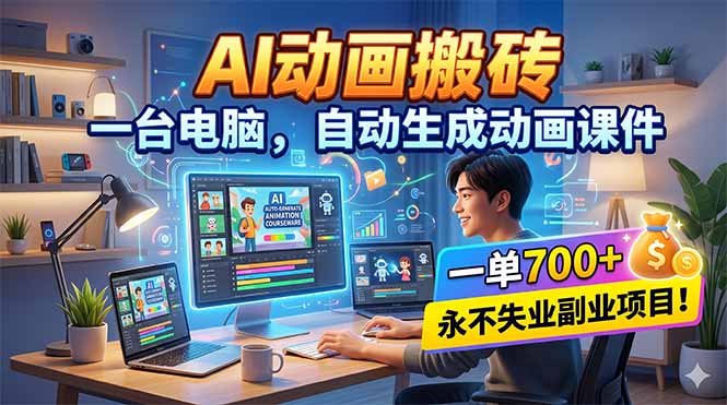 AI动画搬砖，一台电脑，自动生成动画课件，一单800+  永不失业副业项目！-鑫梵淘