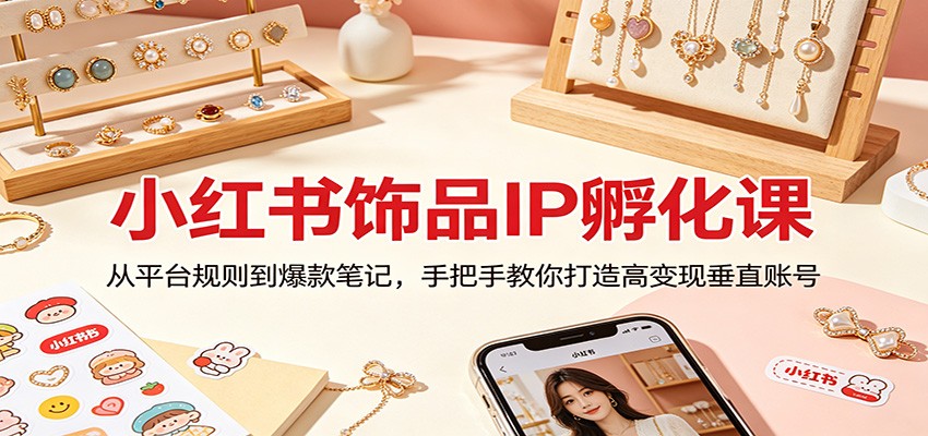 小红书饰品IP孵化课：从平台规则到爆款笔记，手把手教你打造高变现垂直账号-鑫梵淘
