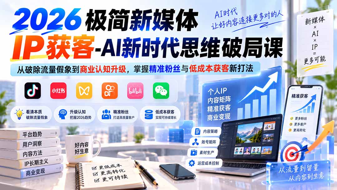 2026极简新媒体IP获客-AI新时代思维破局课：从破除流量假象到商业认知升级，掌握精准粉丝与低成本获客新打法-鑫梵淘