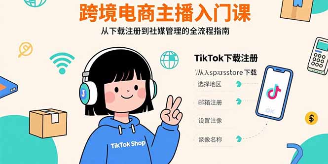 跨境电商主播入门课，TikTok下载注册，支付工具配置，社媒账号管理全流程-鑫梵淘