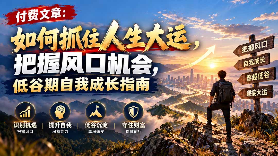 付费文章：如何抓住人生大运，把握风口机会，低谷期自我成长指南-鑫梵淘