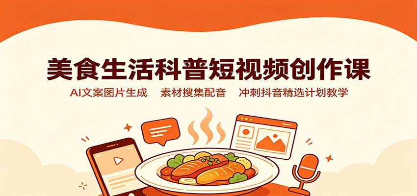 美食生活科普短视频创作课：AI文案图片生成，素材搜集配音，冲刺抖音精选计划教学-鑫梵淘
