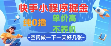 快手小程序掘金，纯0撸，单价高不养机 利用空闲时间做一做，一天好几张【揭秘】-鑫梵淘