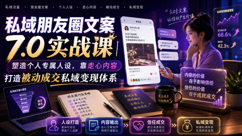 私域朋友圈文案7.0实战课｜塑造个人专属人设，靠走心内容打造被动成交私域变现体系-鑫梵淘