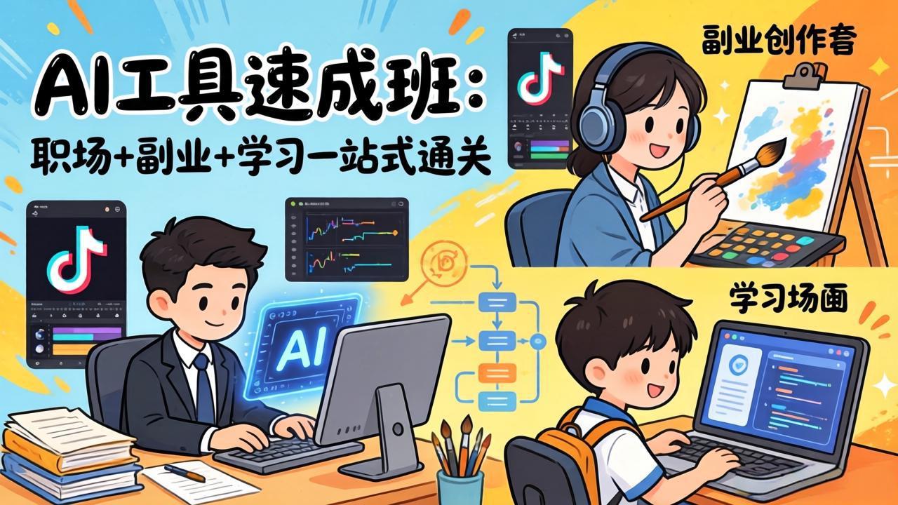 AI工具速成班：职场+副业+学习一站式通关，20+爆款类型+剪映技巧+抖音算法，0基础快速上手-鑫梵淘