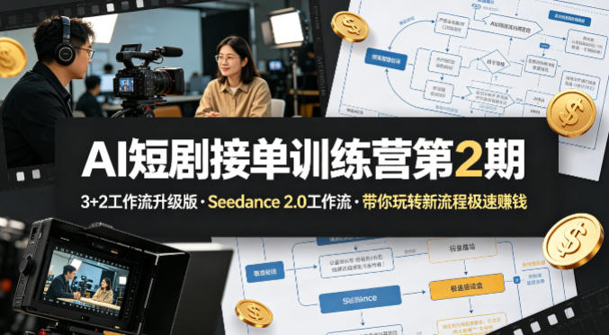 AI短剧接单训练营第2期，3+2工作流升级版，Seedance 2.0工作流，带你玩转新流程极速賺钱-鑫梵淘