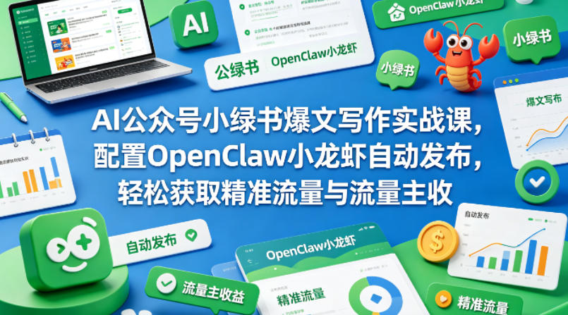 AI公众号小绿书爆文写作实战课，配置OpenClaw小龙虾自动发布，轻松获取精准流量与流量主收益-鑫梵淘