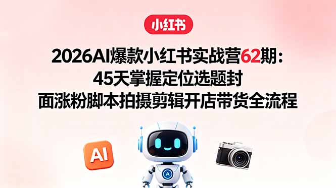 2026AI爆款小红书实战营62期：45天掌握定位选题封面涨粉脚本拍摄剪辑开店带货全流程-鑫梵淘