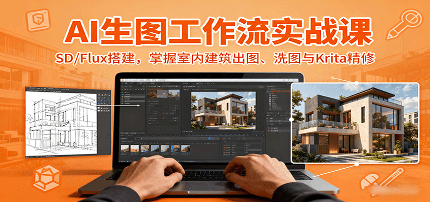 AI生图工作流实战课：SD/Flux搭建，掌握室内建筑出图、洗图与Krita精修-鑫梵淘