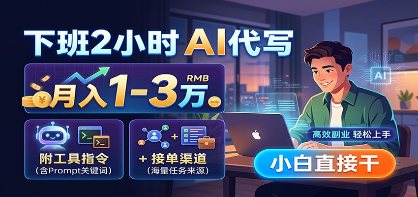 下班2小时AI代写，月入1-3万，附工具指令+接单渠道，小白直接干-鑫梵淘