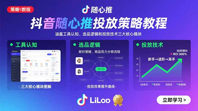抖音随心推投放策略教程：涵盖工具认知、选品逻辑和投放技术三大核心模块-鑫梵淘