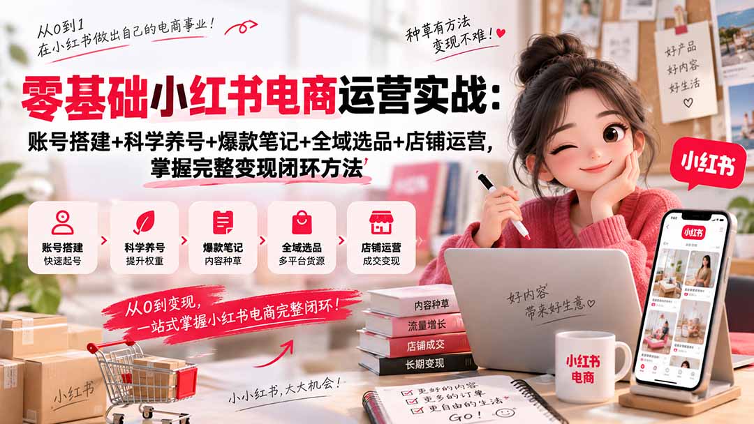 零基础小红书电商运营实战：账号搭建+科学养号+爆款笔记+全域选品+店铺运营，掌握完整变现闭环方法-鑫梵淘
