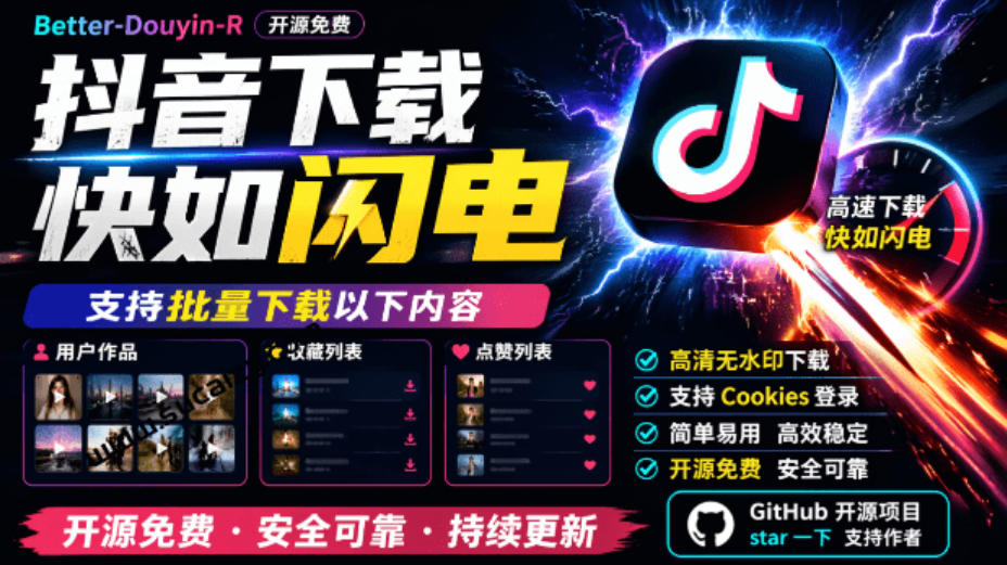 超级好用！抖音视频下载神器，支持批量下载用户作品收藏列表和点赞列表，开源完全免费Better-douyin-R-鑫梵淘