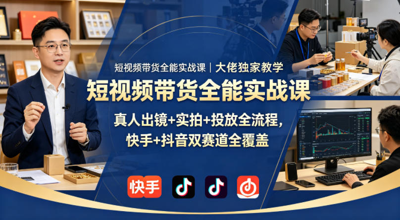 短视频带货全能实战课｜大佬独家教学，真人出镜+实拍+投放全流程，快手+抖音双赛道全覆盖-鑫梵淘
