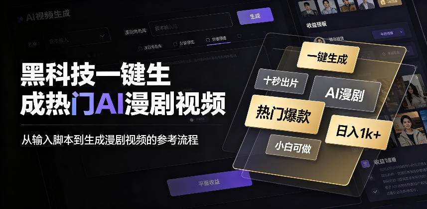 黑科技一键生成热门AI漫剧视频，十秒钟即可搞定，小白也能日入1k+【揭秘】-鑫梵淘