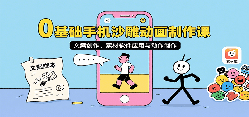 0基础手机沙雕动画制作课，文案创作、素材软件应用与动作制作-鑫梵淘