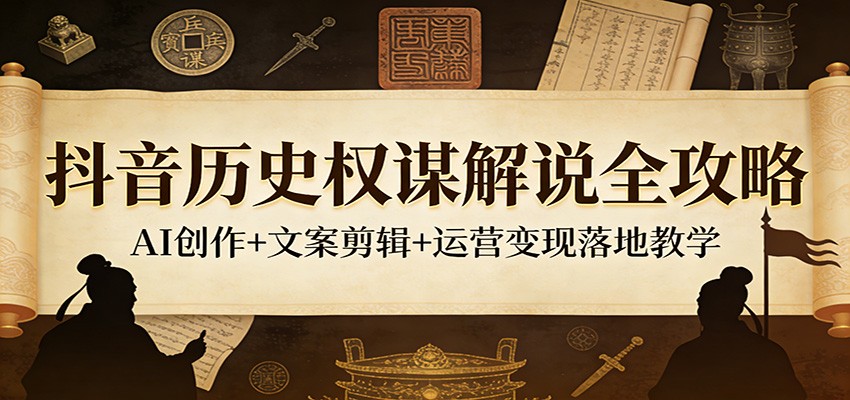 抖音历史权谋解说全攻略：AI创作+文案剪辑+运营变现落地教学-鑫梵淘