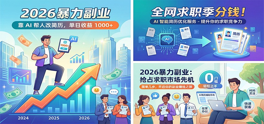 2026暴力副业：靠AI帮人改简历，单日收益1000+，全网求职季分钱-鑫梵淘
