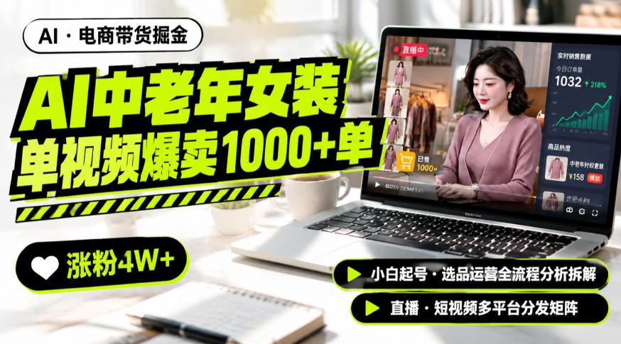 AI中老年服装带货赛道新玩法，一个视频卖出1000多单涨粉4W+，小白起号选品运营全流程分析拆解-鑫梵淘
