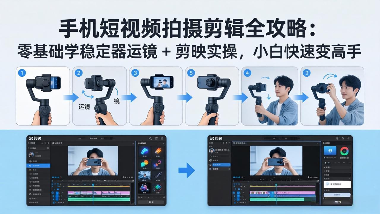 手机短视频拍摄剪辑全攻略：零基础学稳定器运镜 + 剪映实操，小白快速变高手-鑫梵淘