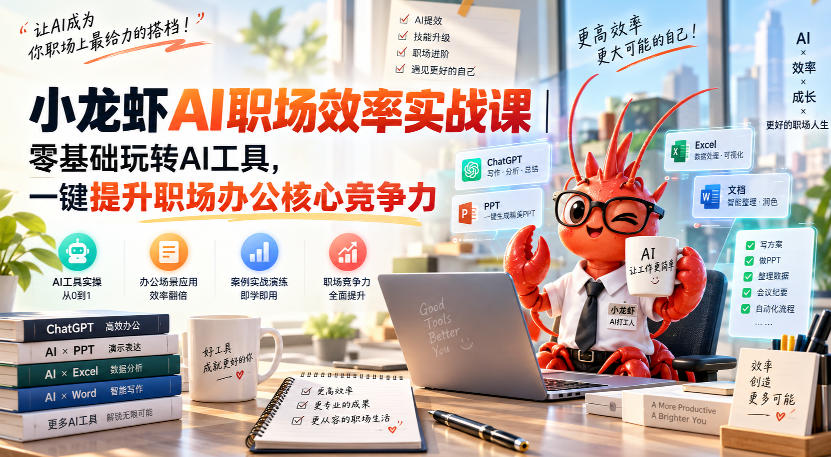 小龙虾AI职场效率实战课｜零基础玩转AI工具，一键提升职场办公核心竞争力-鑫梵淘
