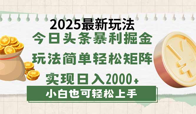 今日头条2025最新玩法，思路简单，复制粘贴，轻松实现矩阵日入2000+-鑫梵淘