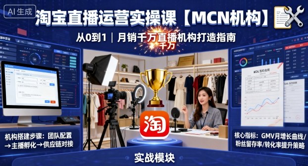 淘宝直播运营实操课【MCN机构】，从0到1做一家月销千W的直播机构-鑫梵淘