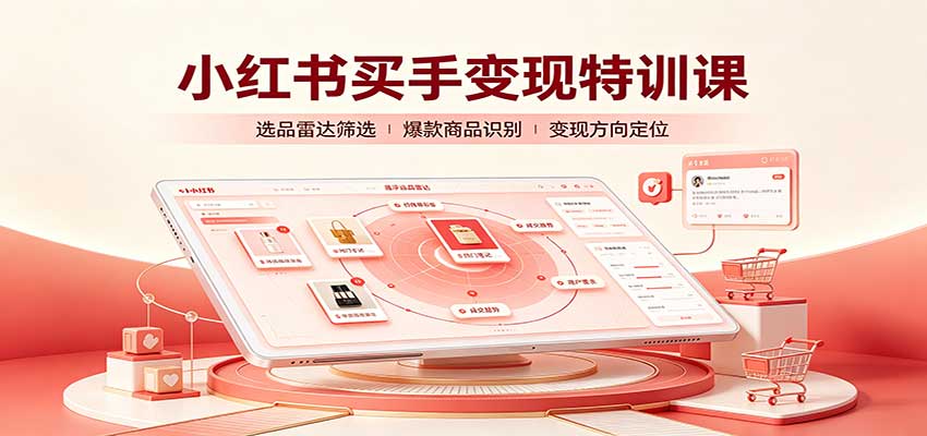小红书买手变现特训课：账号定位养号起号，选品挂车，笔记标题封面全套教学-鑫梵淘