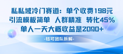 私域冷门赛道单个收费198米引流模板简单人群精准 45%的转化率单人一天大概收益多张-鑫梵淘