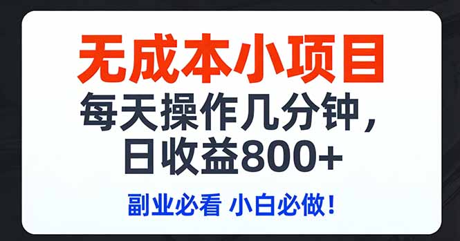 无成本小项目,每天操作几分钟,日收益800+ 副业必看 小白必做！-鑫梵淘