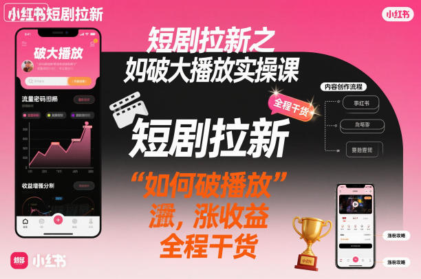 短剧拉新之小红书如何破大播放实操课，如何破播放，涨收益，全程干货-鑫梵淘