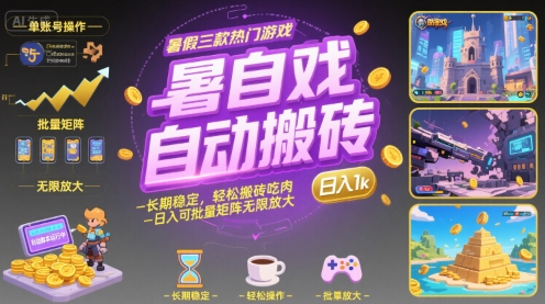 暑假三款热门游戏自动搬砖，长期稳定，轻松搬砖吃肉，日入1k ，可批量矩阵无限放大【揭秘】-鑫梵淘