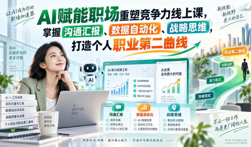 AI赋能职场重塑竞争力线上课，掌握沟通汇报、数据自动化、战略思维，打造个人职业第二曲线-鑫梵淘