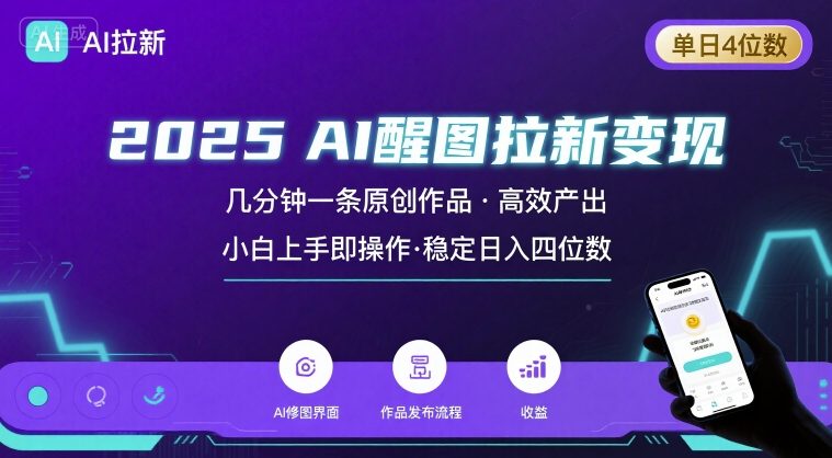 2025最强AI醒图拉新，几分钟一条原创作品，单日收入4位数，小白也能上手操作-鑫梵淘